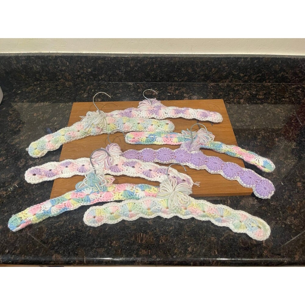 7 Handmade Crochet Yarn Hangers - Pastel Color Set